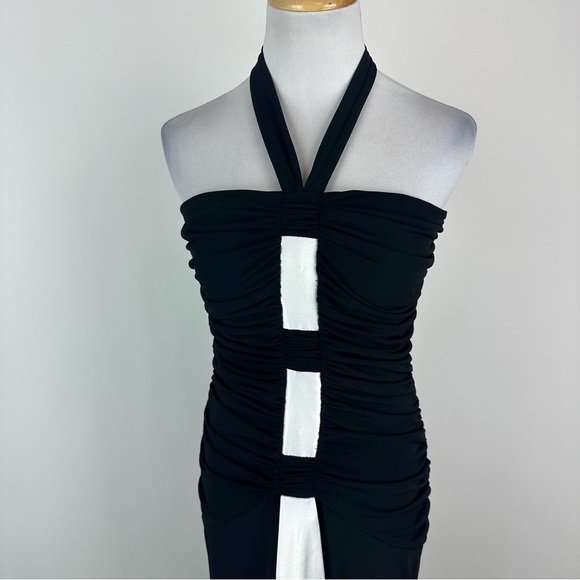 Jessica McClintock Black White Contrast Jersey Stretch Halter Dress Size 6 - Picture 3 of 12